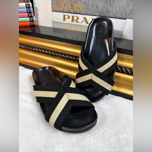 Jenni Kayne Cotton Crossover Sandals feature a striped canvas X-strap size 36